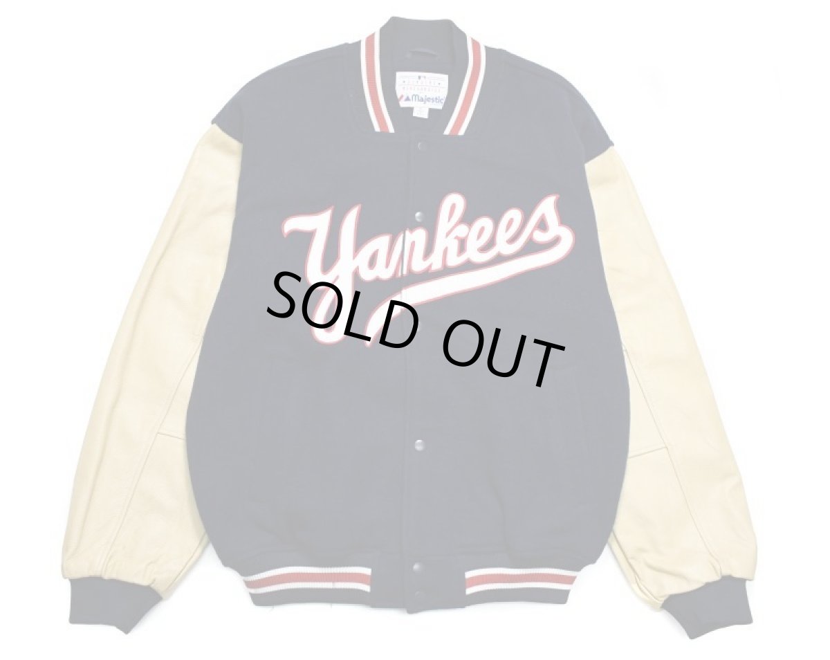 画像1: Used Majestic Melton/Leather Varsity Jacket Navy/Cream "New York Yankees" (1)