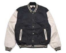 画像1: Deadstock Tri Mountain Denim Varsity Jacket #7700 Black/Khaki (1)