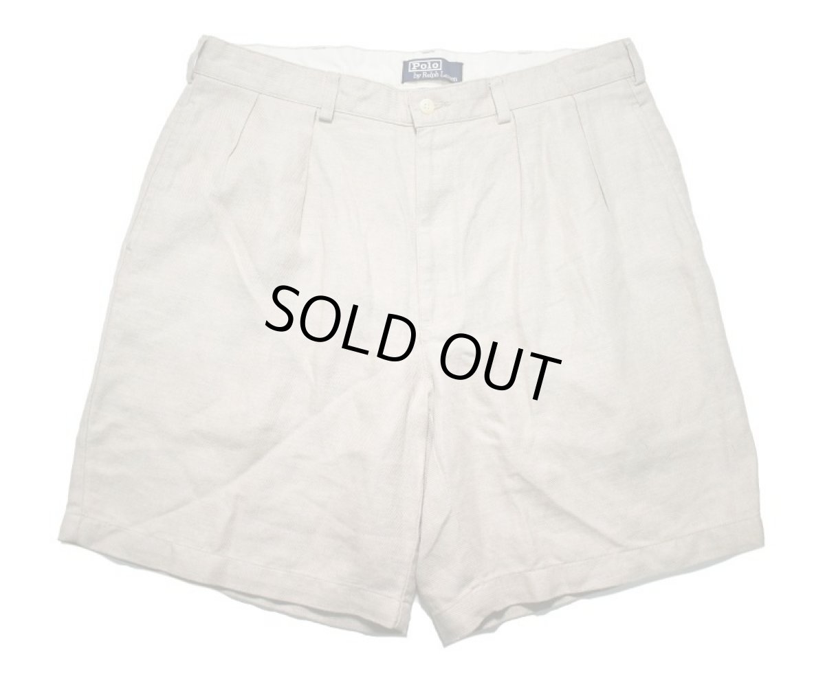 画像1: Used Polo Ralph Lauren Pleated Linen Shorts Khaki (1)