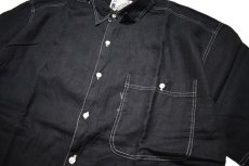 画像2: Deadstock Goouch Short Sleeve Linen Shirt Black Over Dye (2)