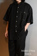 画像5: Deadstock Goouch Short Sleeve Linen Shirt Black Over Dye (5)