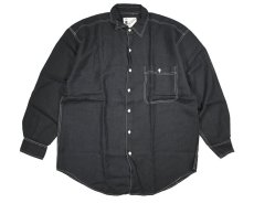 画像1: Deadstock Goouch Single Pocket Long Sleeve Linen Shirt Black Over Dye (1)