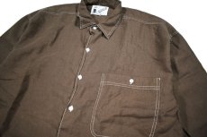 画像2: Deadstock Goouch Single Pocket Long Sleeve Linen Shirt Brown Over Dye (2)