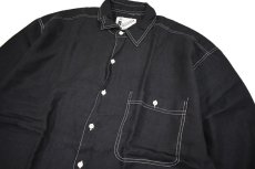 画像2: Deadstock Goouch Single Pocket Long Sleeve Linen Shirt Black Over Dye (2)