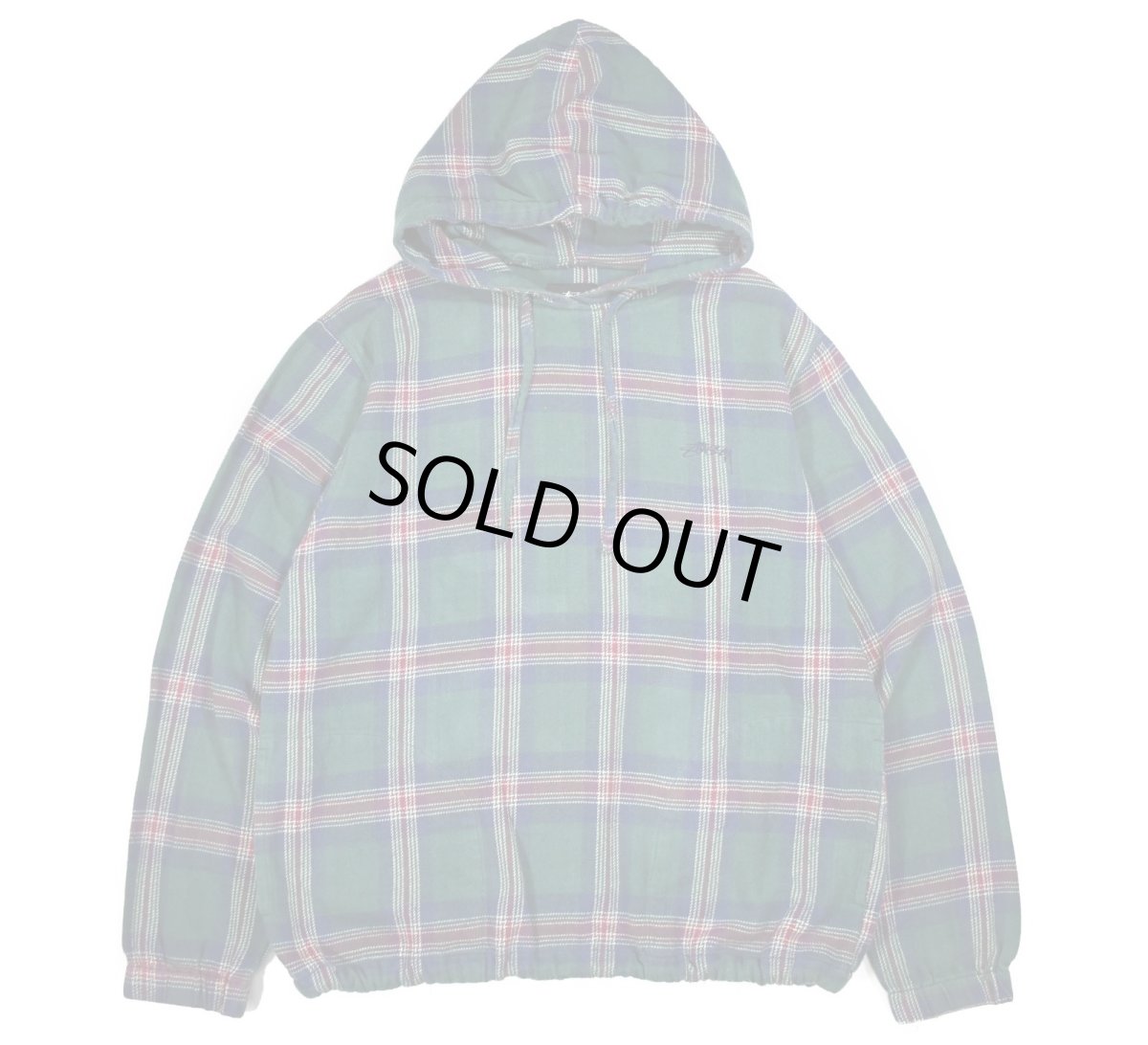 画像1: Used Stussy Plaid Pattern Flannel Hoodie (1)