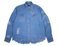 画像1: Used Wrangler Damaged Denim Western shirt (1)