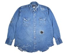 画像1: Used Wrangler Damaged Denim Western shirt (1)