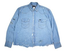 画像1: Used Wrangler Damaged Denim Western shirt (1)