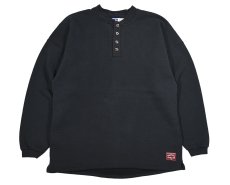 画像1: Used Russell Athletic Blank Henley Neck Sweat Shirt Black made in USA (1)