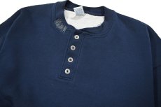 画像2: Used Russell Athletic Damaged Henley Neck Sweat Shirt Navy made in USA (2)