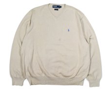 画像1: Used Polo Ralph Lauren V-Neck Knit Sweater Khaki ラルフローレン (1)