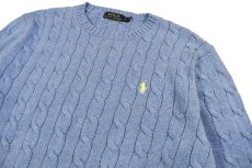 画像2: Used Polo Ralph Lauren Crew Neck Cable Knit Sweater Sax ラルフローレン (2)