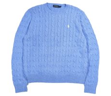 画像1: Used Polo Ralph Lauren Crew Neck Cable Knit Sweater Sax ラルフローレン (1)