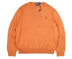 画像1: Deadstock Polo Ralph Lauren V-Neck Knit Sweater Orange ラルフローレン (1)