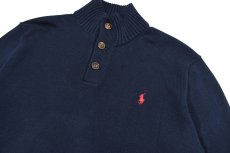 画像2: Used Polo Ralph Lauren Hi Neck Button Knit Navy ラルフローレン (2)