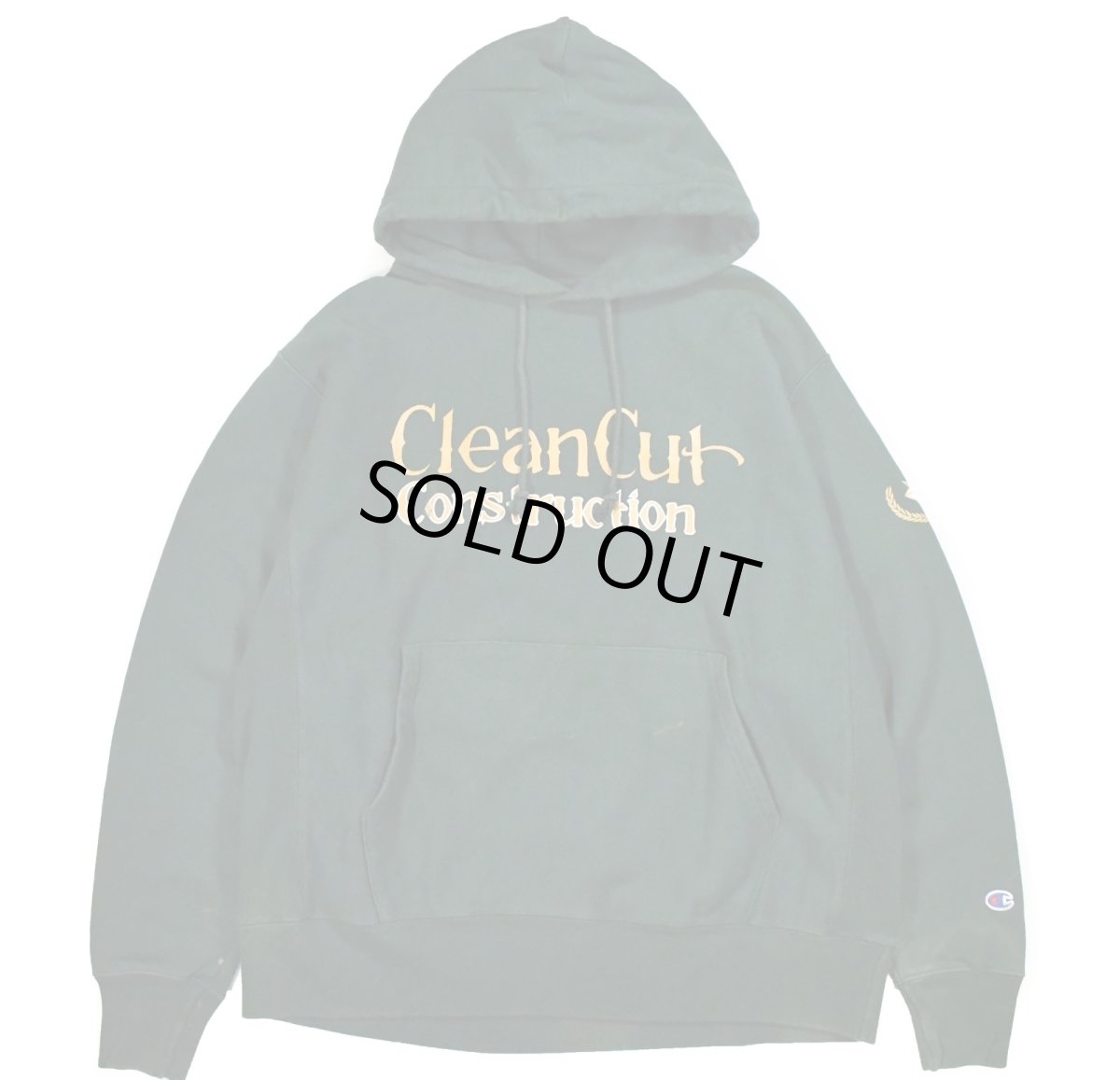 画像1: Used Champion Reverse Weave Sweat Hoodie "Clean Cut Construction" 両面プリント (1)