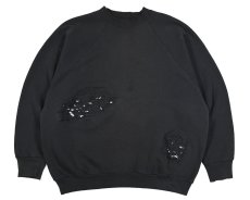 画像1: Used Fruit of the Loom Raglan Sleeve Damaged Blank Sweat Shirt Black (1)