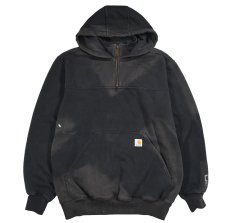 画像1: Used Carhartt Quarter Zip Sweat Hoodie Fade Black (1)