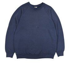 画像1: Used Fruit of the Loom Raglan Sleeve Damaged Blank Sweat Shirt Navy made in USA (1)