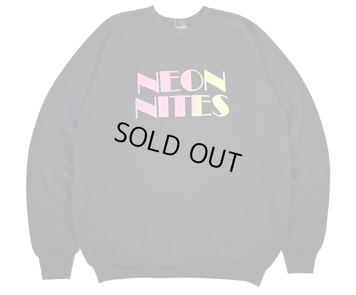 画像1: Used Raglan Sleeve Print Sweat Shirt "Neon Nites" made in USA (1)