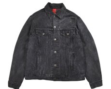 画像1: Used Plain Pockets by JC Penny Flannel Lined Denim Trucker Jacket Black (1)