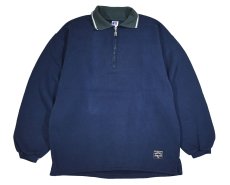 画像1: Used Russell Athletic Quarter Zip Blank Sweat Polo Navy made in USA (1)