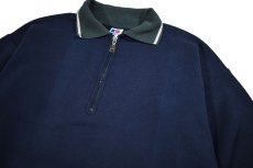 画像2: Used Russell Athletic Quarter Zip Blank Sweat Polo Navy made in USA (2)