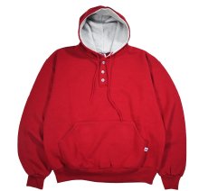 画像1: Used Russell Athletic Quarter Button Blank Sweat Hoodie Burgundy made in USA (1)