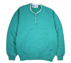 画像1: Used Russell Athletic Henley Neck Blank Sweat Shirt Emerald made in USA (1)