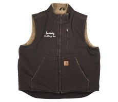 画像1: Used Carhartt Duck Boa Vest Dark Brown "Ludwig Drilling Inc." (1)