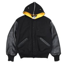 画像1: Deadstock DeLong Melton/Leather Hooded Varsity Jacket made in USA (1)