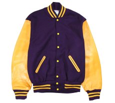 画像1: Deadstock Holloway Melton/Leather Varsity Jacket Purple/Yellow made in USA (1)