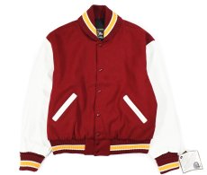 画像1: Deadstock Holloway Melton/Leather Varsity Jacket Burgundy/White (1)