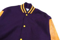 画像2: Deadstock Holloway Melton/Leather Varsity Jacket Purple/Yellow made in USA (2)