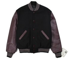 画像1: Deadstock Holloway Melton/Leather Varsity Jacket Black/Brown (1)