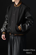 画像6: Used Holloway Melton/Leather Varsity Jacket Black/Black (6)