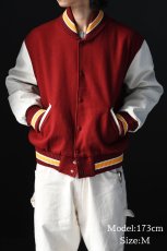 画像6: Deadstock Holloway Melton/Leather Varsity Jacket Burgundy/White (6)