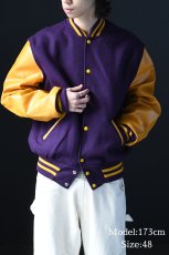 画像6: Deadstock Holloway Melton/Leather Varsity Jacket Purple/Yellow made in USA (6)