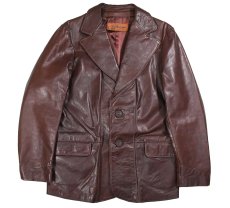 画像1: Used Leather Tailored Jacket Brown (1)