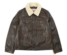 画像1: Levi's Faux Leather Trucker Sherpa Jacket Brown リーバイス (1)