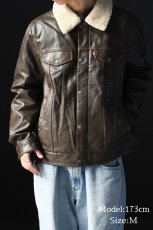 画像8: Levi's Faux Leather Trucker Sherpa Jacket Brown リーバイス (8)