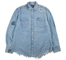 画像1: Used Wrangler Damaged Denim Western shirt (1)