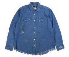 画像1: Used Wrangler Damaged Denim Western shirt (1)