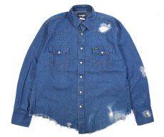 画像1: Used Wrangler Damaged Denim Western Shirt (1)