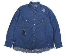 画像1: Used Wrangler Damaged Denim Western Shirt (1)