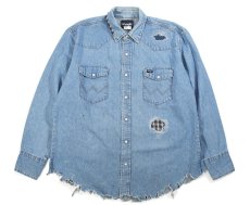 画像1: Used Wrangler Damaged Denim Western Shirt (1)