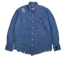 画像1: Used Wrangler Damaged Denim Western Shirt (1)