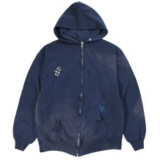 画像1: Used Jerzees Damaged Zip Sweat Hoodie Navy made in USA (1)