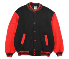 画像1: Used Fruit of the Loom Sweat Varsity Jacket Black/Red (1)