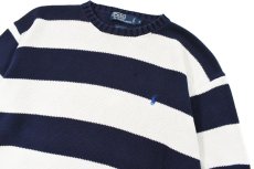 画像2: Used Polo Ralph Lauren Border Cotton Knit Sweater Navy/White (2)